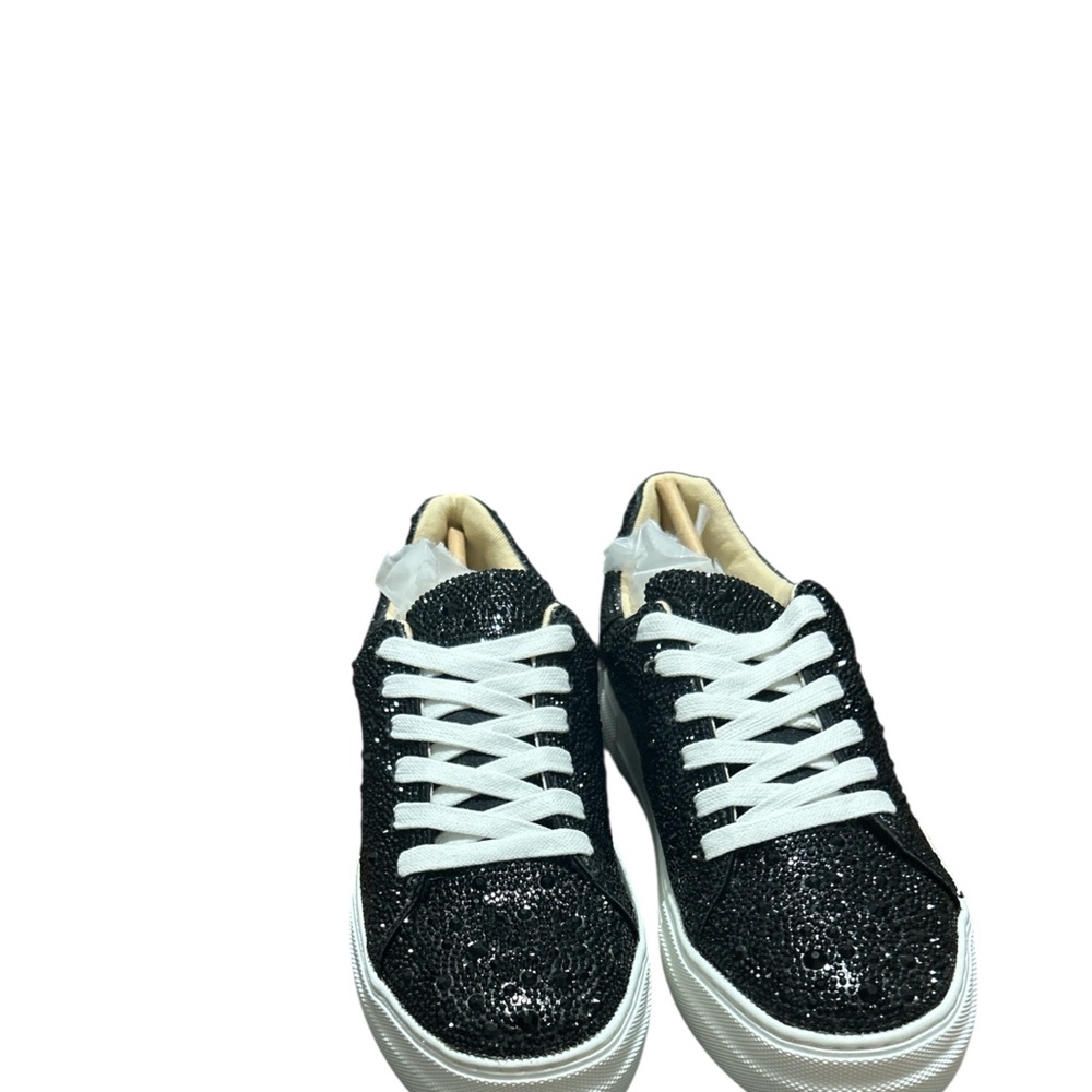 Betsey Johnson Sidny Black Rhinestone Platform Sneakers Size 8 NIB - Picture 2 of 9